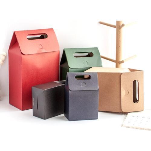 5PCS Solid gift bag Kraft paper Vintage Thicker Handy Birthday Gift Box Large Capacity Carton Food Candy Bread