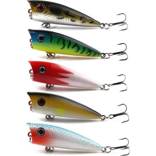 5pcs Popper Lure 5 colors available 5.5cm 6.3g fishing lure with 6# hooks fishing tackle Artificial bait Top Water Hard Bait