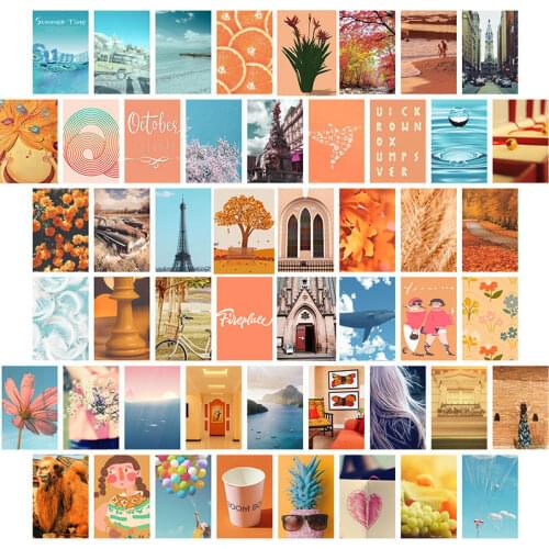 50Pcs Peach Beach Aesthetic Picture for Wall Collage Boho Style Collage Print Kits Teal Color Room Dorm Decorations for Girls