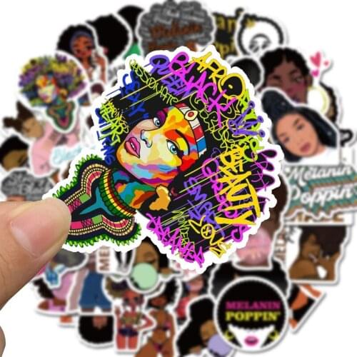 50pcs Pack Waterproof Fashion Inspirational Melanin Poppin Decor Fridge Sticker Laptop Skateboard Phone Sticker LD