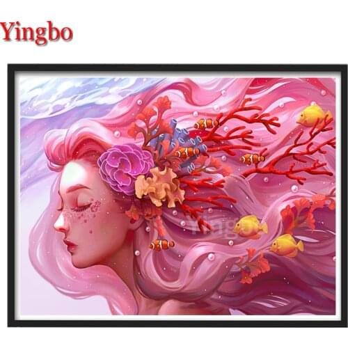5D Diamond Painting Rhinestones Beautiful Girl Diamond Mosaic Embroidery Cartoon Mermaid Paintings For Interior Home Decor
