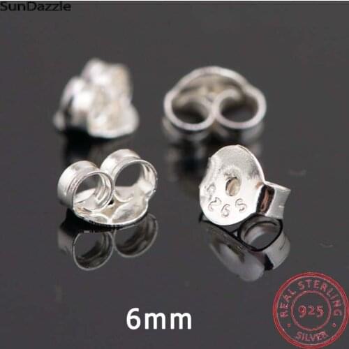 6mm Large Genuine Real Pure Solid 925 Sterling Silver Earring Stopper Safety Backs Round Ear Plugs Jewelry Components