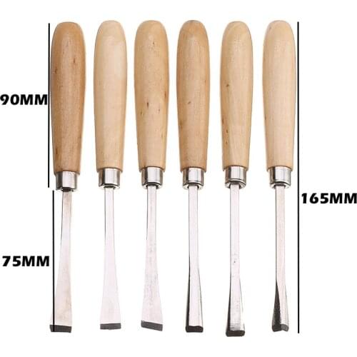 6pcs Wooden Handle Chisel DIY Wood Carving Chisel Cutter Carbon Steel Head Woodworking Craft Gouges Carpenters Hand Tool