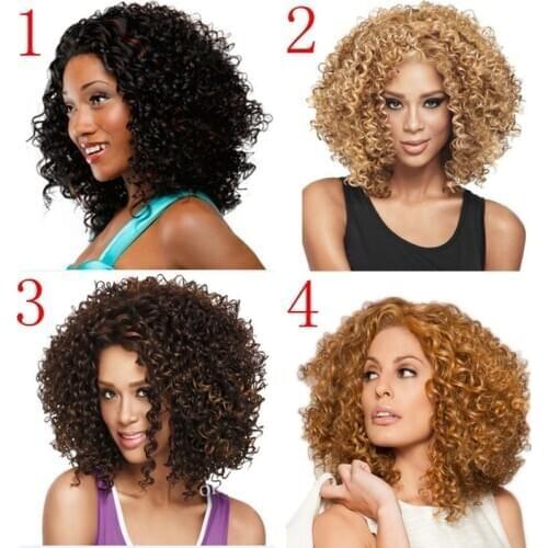 Foruiya African Black Curly Wig Womens Wig Synthetic Afro Kinky Curly Wig