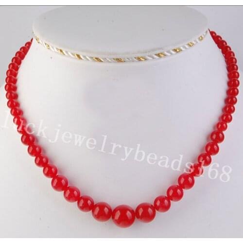 Free Shipping Fashion Jewelry 6~14mm Red Jad Ball Beads Necklace 17" FG3277