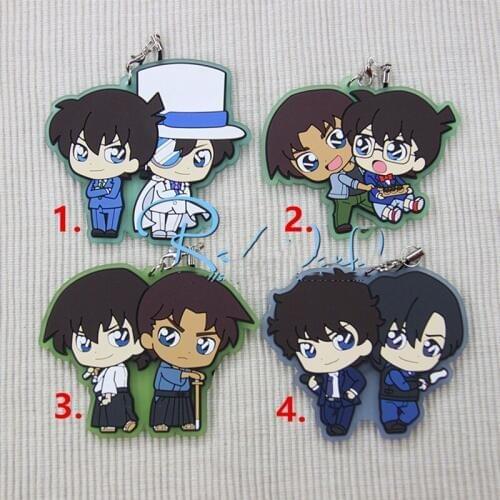 Anime Keychain Detective Conan Hattori Heiji Kudou Shinichi Matsuda Jinpei Soft Rubber Phone Bag Strap Pendant Keychain keyrings