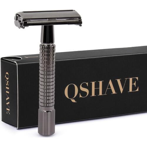 QSHAVE 8.7cm Short Handle Classic Safety Razor with 5 blades as gift Gunblack Epilator weishi Straight Razor hair removal
