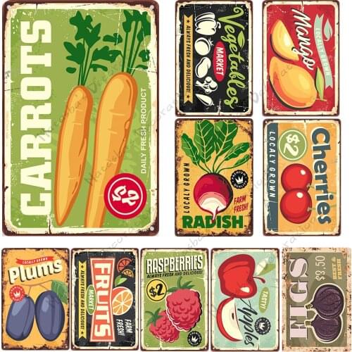 Fresh Fruit And Vegetable Decorative Plate Rusty Metal Signs Retro Poster Wall Decor Home Living Room Man Cave Wall Metal Plate