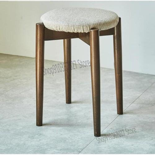 Solid Wood Household Living Room Dining Stool Fabric Soft Package Restaurant Wooden Stool Makeup Dressing Stool