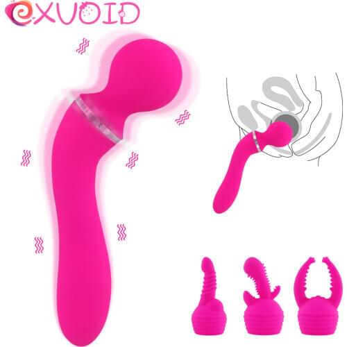 EXVOID Powerful Magic Wand G-spot Massager AV Stick Sex Toys for Women Dildo Vibrator Silicone Dual Motor 3 Head Caps Sex Shop