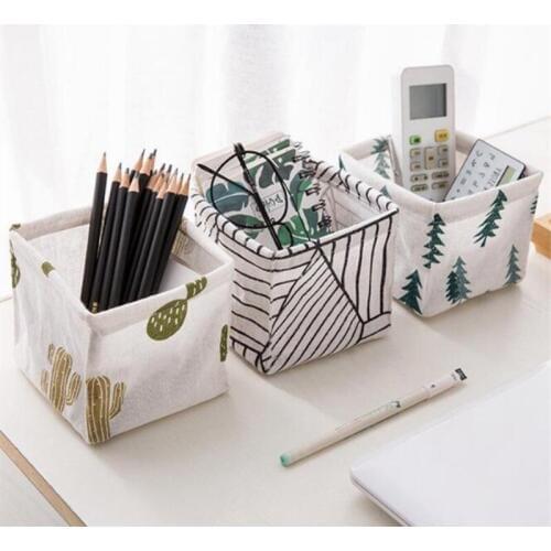 Cotton Linen Desktop Storage Basket Pastoral Plant Printing Office Stationery Sundries Organizer Cabinet Underwear Storage Box