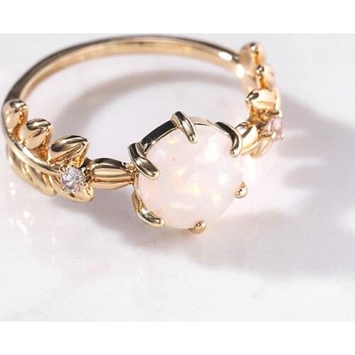 Huitan Korean Fashion Women Finger Rings With Round Imitation Opal Delicate Stylish Female Ring for Party Statement Jewelry 2021