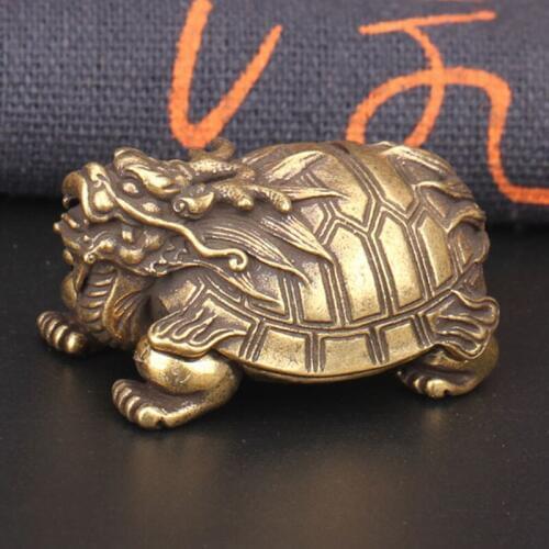 Chinese Handcraft Jewelry Dragon Turtle Solid Brass Miniature Figurine Antique Copper Antique Beast Animal Statue Ornament Decor