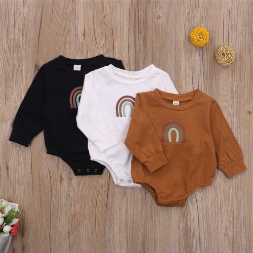 2020 0-24M Infant Baby Girl Sweet Romper Autumn New Rainbow Striped Print Long Sleeve Playsuit Top One Piece Cotton Clothes