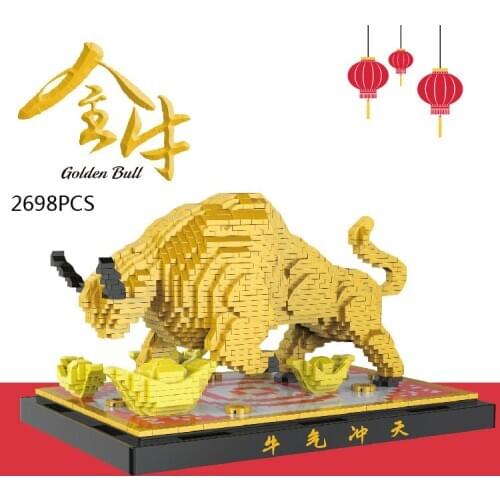Creator Charging golden Bull micro diamond block model nanobricks educational toys collection building bricks for gifts