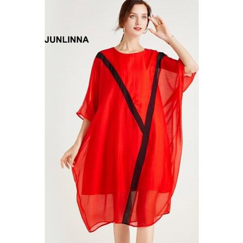 Ice Tencel Silk Dress O-Neck Half Batwing Sleeve Women Loose Dressess One Free Size Patchwork Plus Size Dress