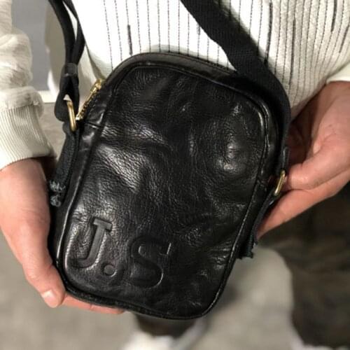 High-end cow goods handmade mini bag unisex retro fold top layer vegetable tanned cowhide casual messenger bag