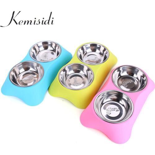 KEMISIDI 3 Colors Stainless Steel Dog Bowls,Lovely Candy Color Double Pet Food Water Drink Dishes Feeder For Cat Puppy Dog S/L