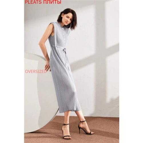 Miyake Folds Sleeveless Slimming Lace-up Temperament Breathable Casual Simple All-match Jumpsuit Women PLEATS Bodysuit Combinais