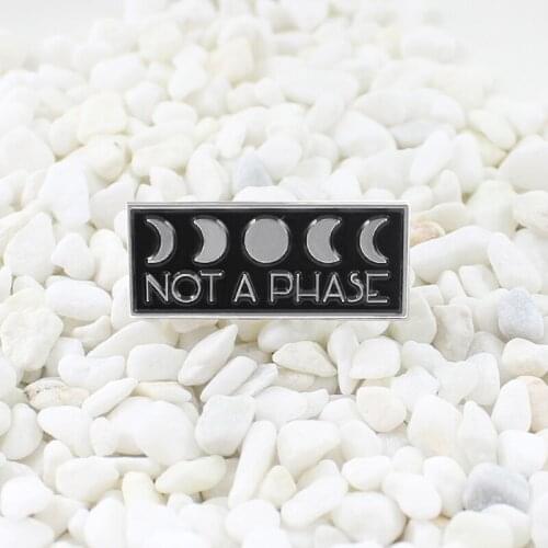 Retro Black Square Fashion Metal Card Enamel Pin Star Moon Letter Engraved NOT A PHASE Bag Denim Badge Jewelry Lapel Brooch Gift