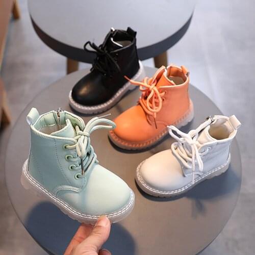 Hot Martin Boots, Baby British-style Solid Color Side Zipper Lace Up Shoes (White, Green, Black, Orange)