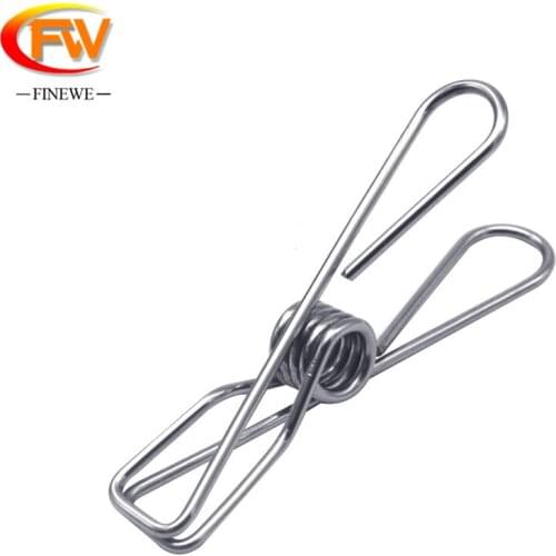 FINEWE 50pcs/lot Stainless Steel Clips Clothes Pins Pegs wire forming spring Sealing Household Clothespin Clips For Hangers