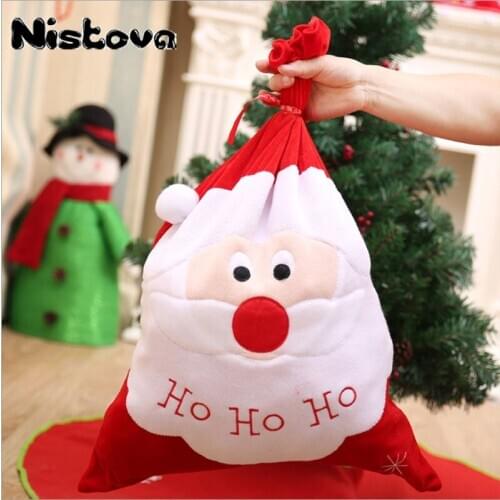 Christmas Large Drawstring Bag Gift Bag Recyclable Linen Gift Bag Packaging Candy Bag for Christmas and New Year Party Supplies