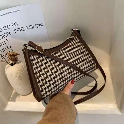 Houndstooth Baguette Shoulder Bags For Women Bolsa Feminina Plaid 2021 Autumn Winter woolen All-Match Cross-Body Messenger Bags
