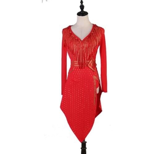 Tango adult red latin dance costumes women salsa dancewear dance costume dresses Rhinestone & Crystal Professional Latin dance