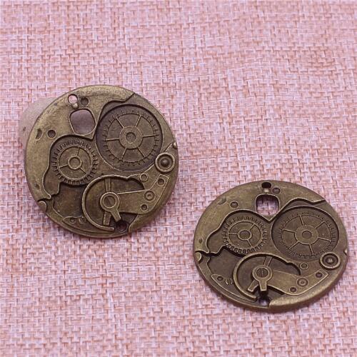 10Pcs/lot 37mm Vintage Metal Big Steampunk Watches Clock Gears Charms Two Color Zinc Alloy Watches Clock Charm T0604