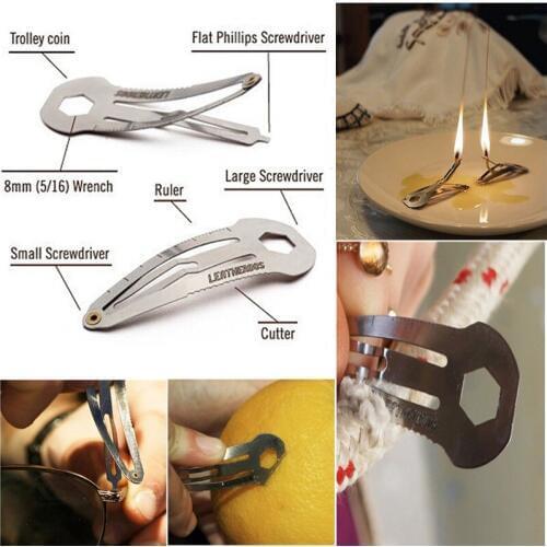 Hair Clip Multifunction Stainless Steel Hairpin Ruler Cutter Screwdriver EDC Gear Keychain 8 In 1 Pocket Utility Survive Tool
