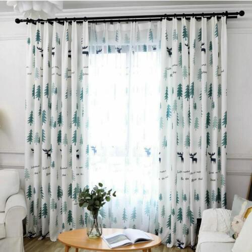 Nordic Pattern Cartoon Christmas Tree Printed Blackout Curtain for Living Room Bedding Room Office Decorative Drapes Cortinas