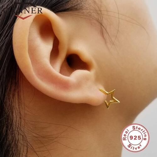 Personalized Geometric Gold Silver color Pentagram Star Stud Earrings for Women 925 Sterling Silver Earrings Jewelry