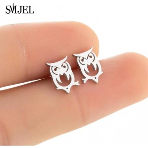 Cute Animal Owl Jewelry for Women Stainless Steel Owl Earrings Fashion Jewelry Hollow Owl Studs Birthday Party Best Gifts