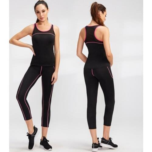 2020 New Womens Fitness 2 Piece Suit Yoga Sets Gym Clothing Leggings+Sports Vest Running Tights Workout Sportswear Yoga Pants