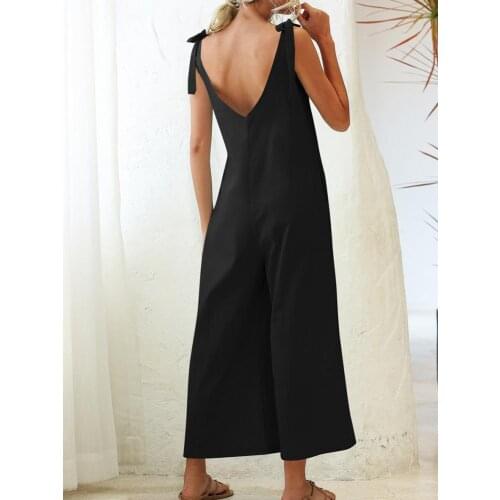 Summer Sexy V-Neck Women Jumpsuit Top Selling Custom Long Wrap Linen Romper Ladies Solid Jumpsuit