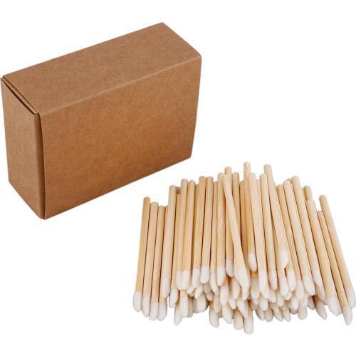 100pcs Disposable Make Up Lip Brush Lint-free Applicator Lip Gloss Wand with Bamboo Handle for Lip Eyelash Extension Application