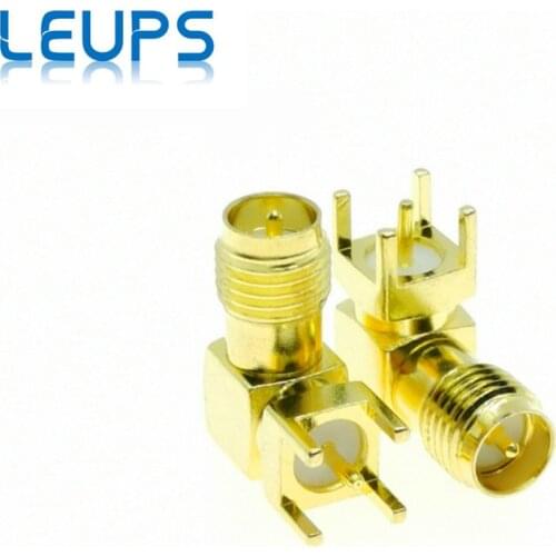 100PCS RP-SMA Female (Male Pin) Plug Right Angle PCB Mount Solder RF Connector
