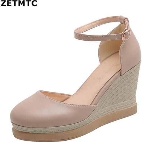 2020 black White Platform Wedges Shoes Pumps Women High Heels Platform Shoes Round Toe Wedges Pumps