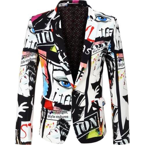 2020 Autumn and Winter Cross-Border Amazon Foreign Trade New Mens Fashion Printing Slim Casual Single Row One Button Suit