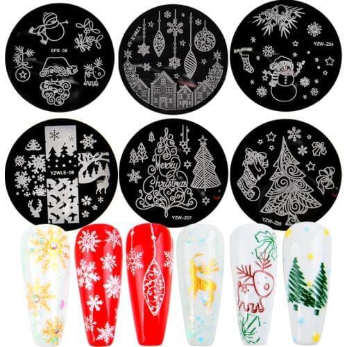 2020 New 5.6cm Round Nail Art Stamp Nail Stamping Template Christmas Series DIY Nail Designs Manicure Image Plate Stencil