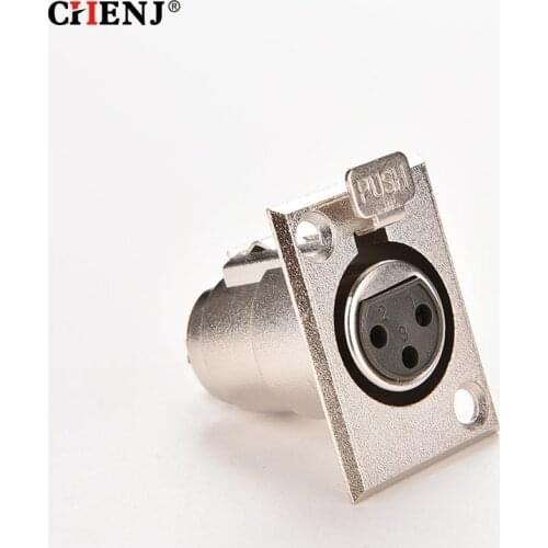 3Pins XLR Connector Female Jack Socket Panel Mounted Type Chassis Square Shape Metal Housing
