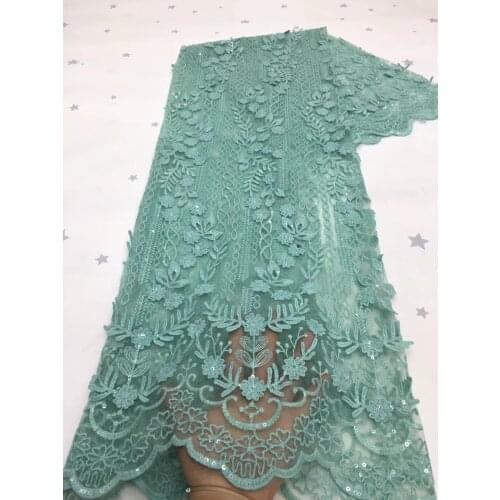Aqua African Lace Fabric 2021 High Quality 3D Applique Milk Silk Lace Sequins French Mesh Lace Fabric For Wedding VXZ4983