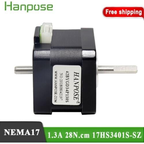 Free shipping NEMA17 double shaft motor 1.3A 28N.cm 4-lead 17HS3401S-SZ Stepper Motor for CNC Router Engraving milling machine