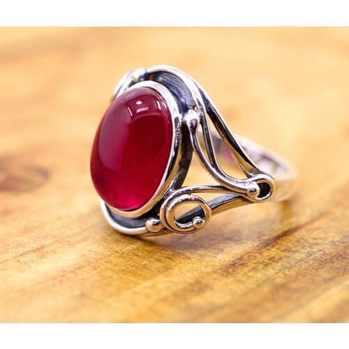 Free shipping The character of silver 925 silver jewelry handmade lady Thailand folk style red corundum Ring NEW more style