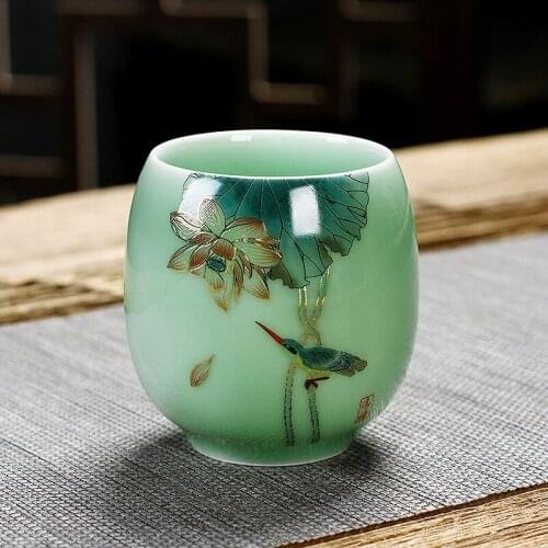 Celadon Tea Set Kung Fu Home Tea Art Hand-painted Lotus Tea Cup Crockery 160ml