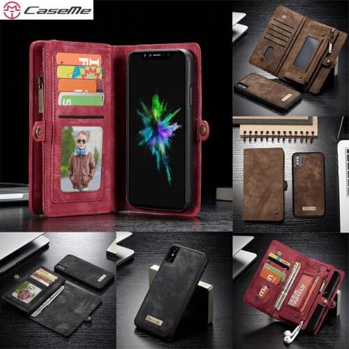 Caseme For APPLE iPhone X Wallet Case Split Leather Zipper Bag Multi Slot Case for iPhone 8 8 Plus Magnet Back Cover