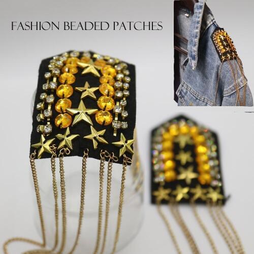 2pc/set golden tassel Beaded epaulette for clothes Punk Coat Suit DIY Fashion Tassel Badge Epaulets Shoulder Patch appliques