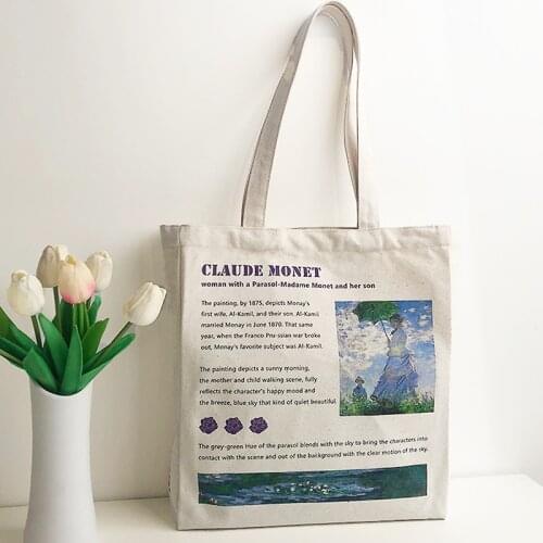 Women Canvas Shopping Bags Female Art Oil Painting Printed Shoulder Bags Ladies Grocery Handbags Student book bag Girls Tote Bag