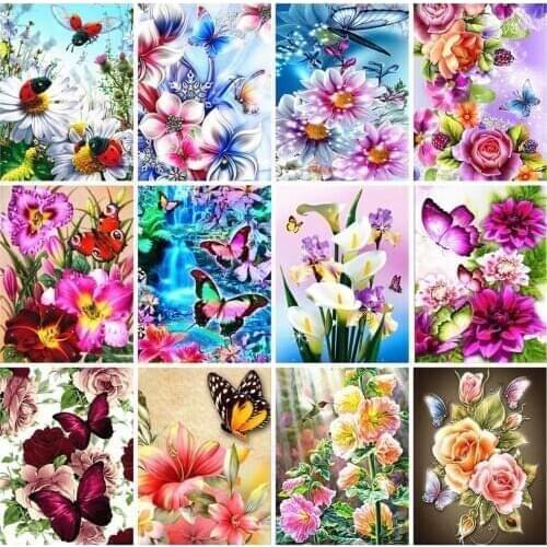 HUACAN Full Drill Square Diamond Painting 5D Butterfly New Arrival Diamond Art Embroidery Flowers Home Decoration
